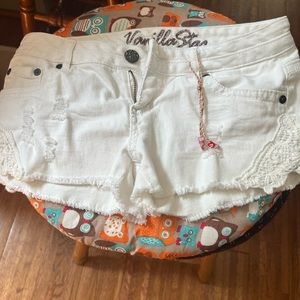 Vanilla star  super cute jean shorts with lace at the hem